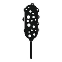 Black silhouette icon of a corn dog with mustard and ketchup being held by a stick vector