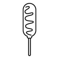 Corn dog on stick with mustard minimal line drawing icon vector