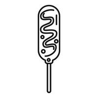 Corn dog with mustard and ketchup being held on a stick line icon vector