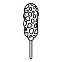 Outline icon of a corn dog being dipped in chocolate and covered with nuts and caramel vector