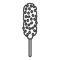 Simple black and white icon of a corn dog covered in mustard and sesame seeds vector