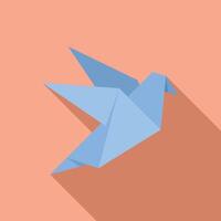 Blue origami bird is flying with a long shadow vector