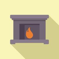 Modern fireplace burning with orange flame flat design icon with long shadow vector