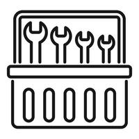 Mechanic tool box containing four wrenches for repairing vector