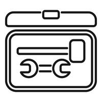 Toolbox containing hammer and wrenches open lid line icon vector