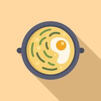 Soup with egg and green onions being served in a restaurant in flat design vector