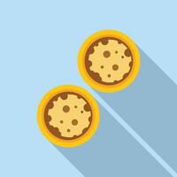 Two round cookies lying on blue background casting long shadows vector
