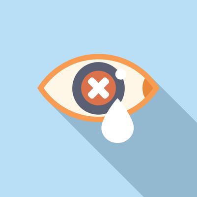 Eye crying showing negative emotion with tear drop and cross sign for blindness concept