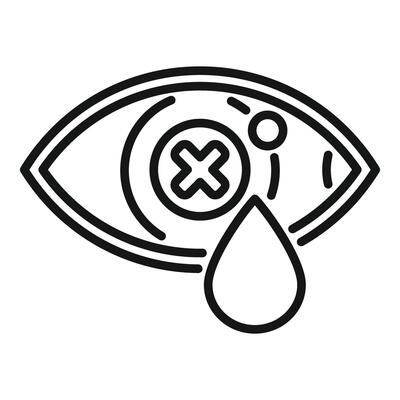 Human eye crying with tear drop and cross sign showing concept of lost vision