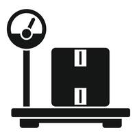 Warehouse worker weighing a big cardboard box on a scale vector