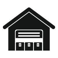 Warehouse building containing three cardboard boxes for storage vector