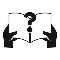 Person holding open book with question mark symbol vector
