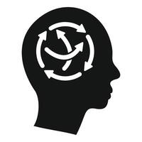 Human head silhouette with circular arrows representing recurring thoughts vector