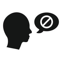 Person thinking about forbidden symbol communicating with speech bubble vector