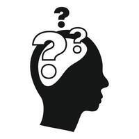 Human head silhouette with question marks thinking about solution to problem vector
