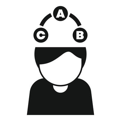 Young man choosing between options a, b, and c decision making process icon