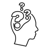 Human head silhouette profile question marks thinking problem solving vector