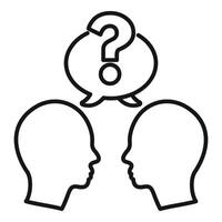 Two business people discussing under question mark in speech bubble vector