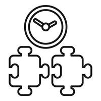 Clock ticking above two puzzle pieces representing time management vector