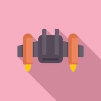 Jetpack with two turbines burning fuel for flight in flat design vector