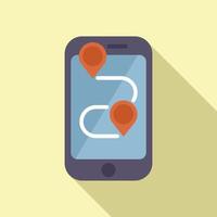 Smartphone showing road with two location pins and navigation route vector