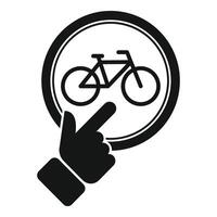 Hand pointing at bicycle icon inside a circle vector
