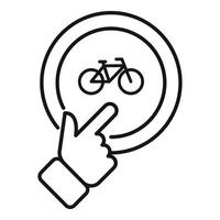 Hand selecting bicycle icon inside circle interface vector