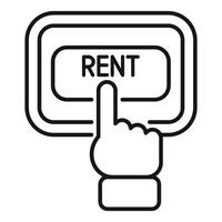 Person pressing rent button online interface linear icon vector