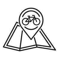 Bicycle icon inside location pin on folded paper map vector