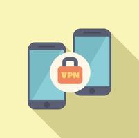 Secure vpn connection showing data encryption between two smartphones vector