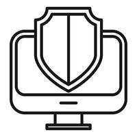 Computer security shield protecting system from virus outline icon vector