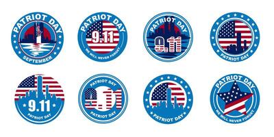 Set of various Patriot day in the USA graphic badges and labels icon vector