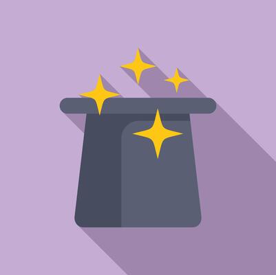 Magician top hat sparkling on purple background