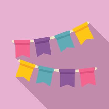 Colorful flags hanging on string creating festive atmosphere vector