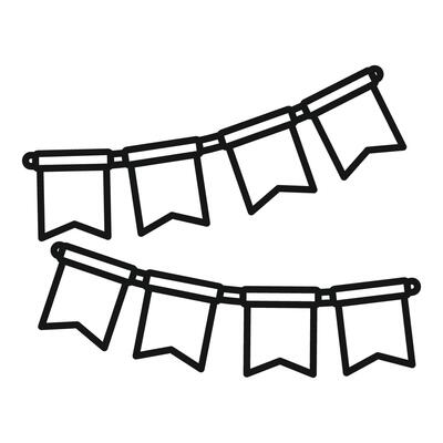 Two strings of bunting flags hanging on a white background