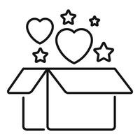 Cardboard box open with hearts and stars floating above vector