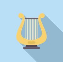 Golden harp standing on blue background with its shadow vector