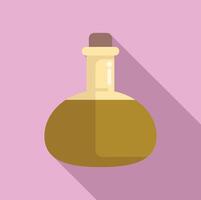 Round bottom flask containing yellow liquid is standing on pink background vector