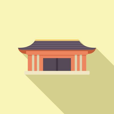 Traditional asian building with curved roof is standing on yellow background