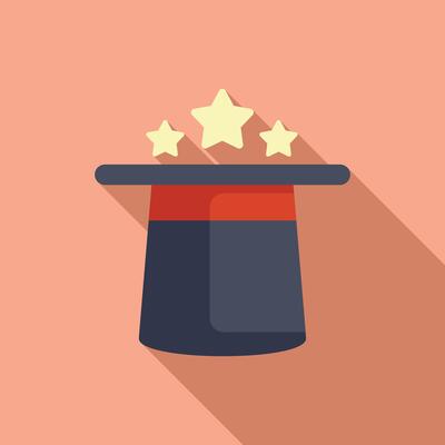 Magician top hat making stars appear with long shadow
