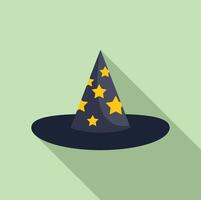 Wizard hat with stars casting a long shadow on green background vector
