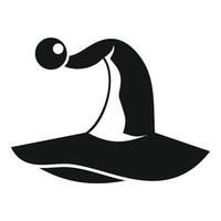 Simple black and white icon of a witch's hat pointing right vector