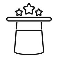 Magic hat with stars appearing from top line icon vector