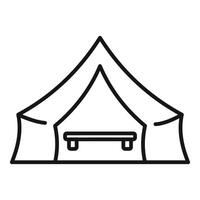 Camping tent with bench icon, tourist tent with seat linear style vector