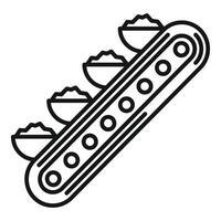 Conveyor belt transporting powder in open containers icon vector