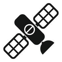 Space satellite orbiting earth transmitting signals icon vector
