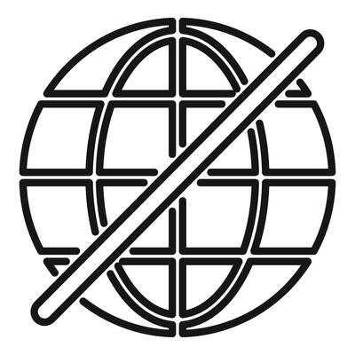 Diagonal line crossing out globe representing global issues