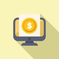 Online payment system showing golden coin on computer screen vector