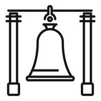 Large metal bell hanging between two posts icon vector