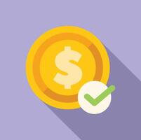 Golden coin with dollar sign getting positive result with check mark icon vector